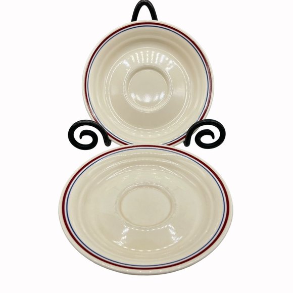 Corelle by Corning Vitrelle Abundance Pyroceram Red Blue Banded Saucers 5 Piece - Picture 8 of 10